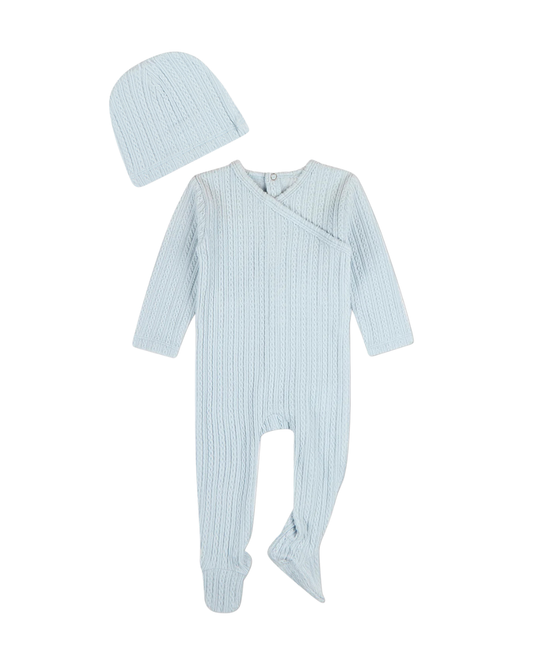 Blue Delicate Link Patterned Footie with Beanie