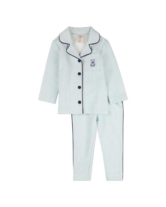 Blue Snuggly Bear Chevron Long Sleeve Pajama Set