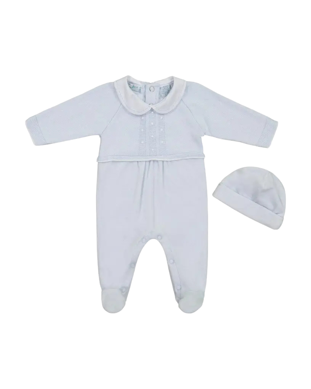 Blue Velour Dot Knit Romper with Hat