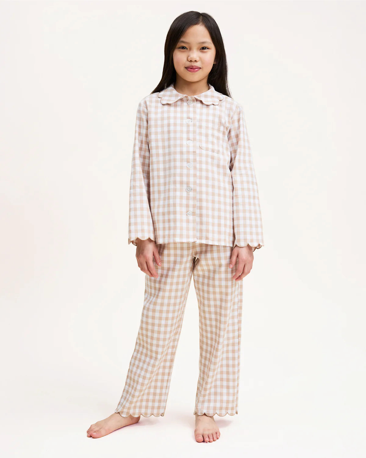 Camel Gingham Long Sleeve Pajama Set