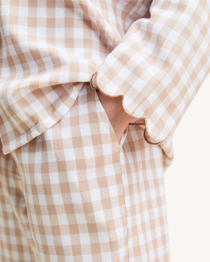 Camel Gingham Long Sleeve Pajama Set