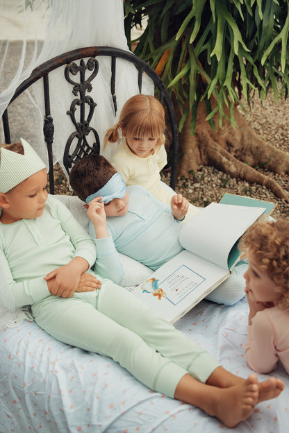 Blue Ribbed Henley Long Sleeve Pajama Set