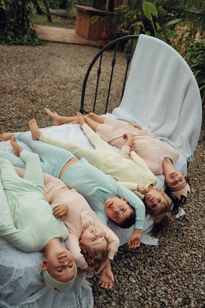 Blue Ribbed Henley Long Sleeve Pajama Set