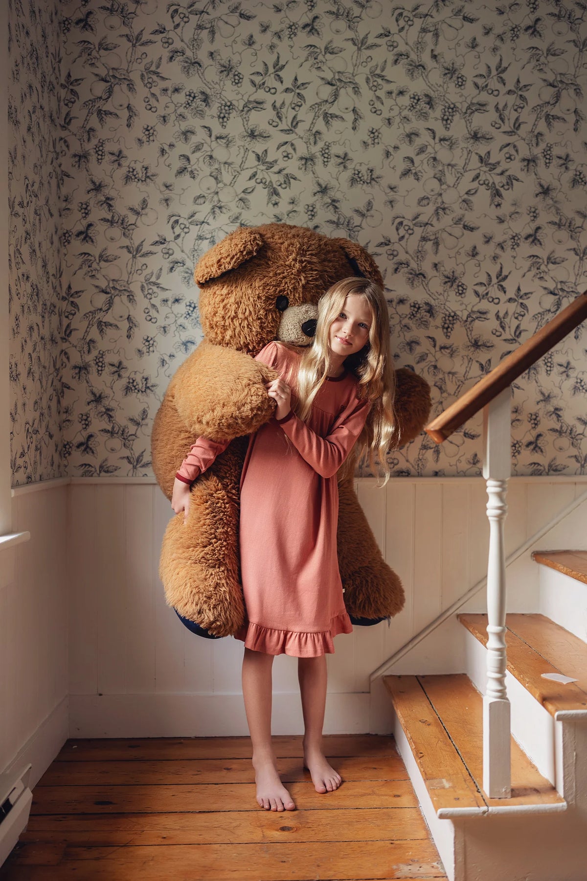Dusty Pink Pointelle Bear Patch Nightgown