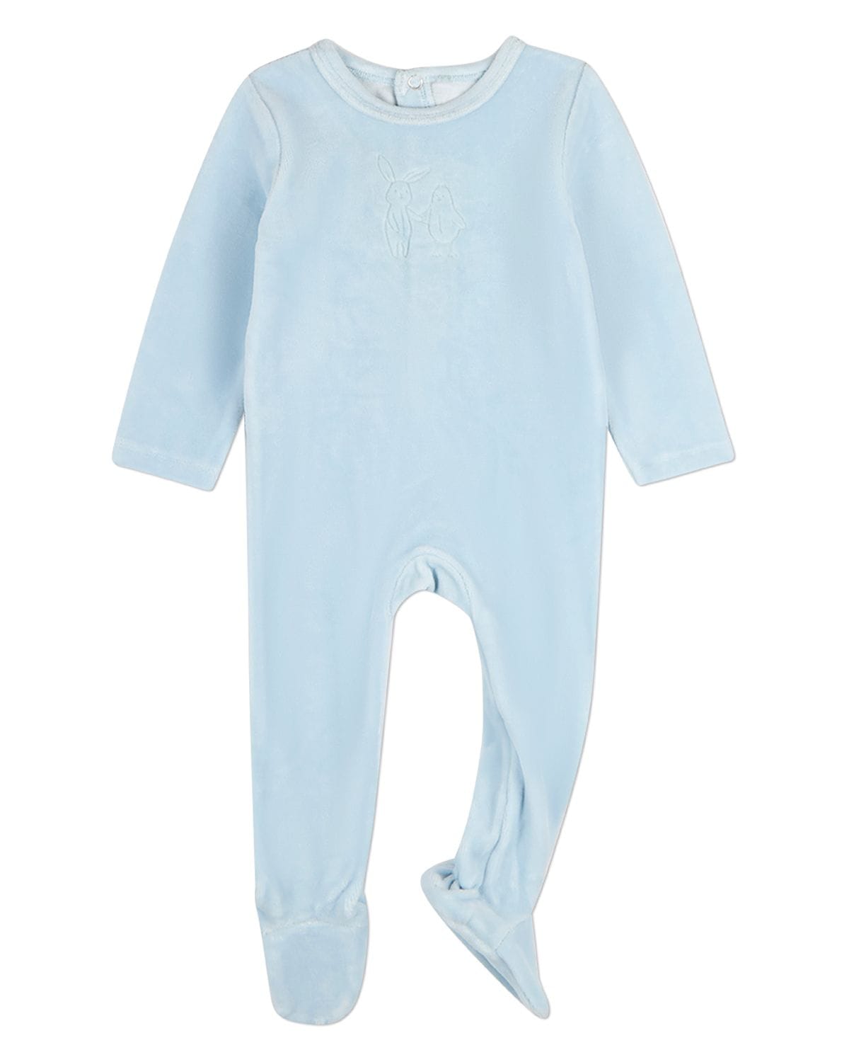 Blue Bunny Meets Chic Velour Footie with Beanie