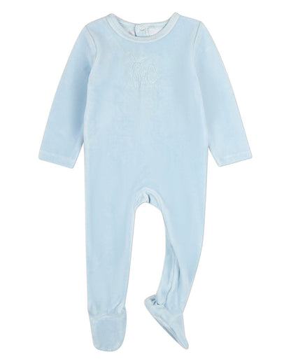 Blue Bunny Meets Chic Velour Footie with Beanie