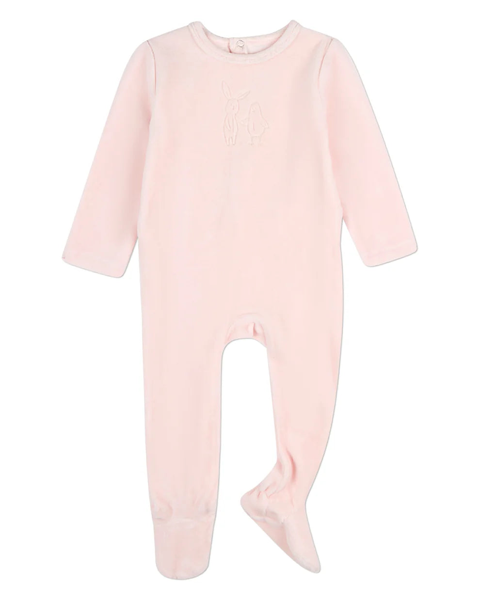 Pink Bunny Meets Chic Velour Footie with Beanie