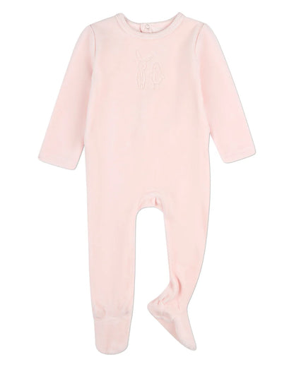 Pink Bunny Meets Chic Velour Footie with Beanie