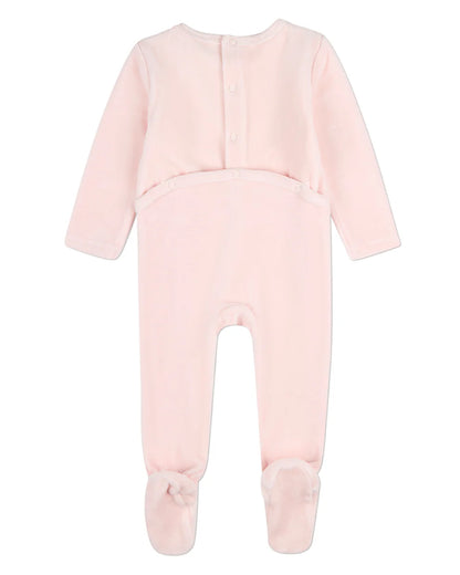 Pink Bunny Meets Chic Velour Footie with Beanie