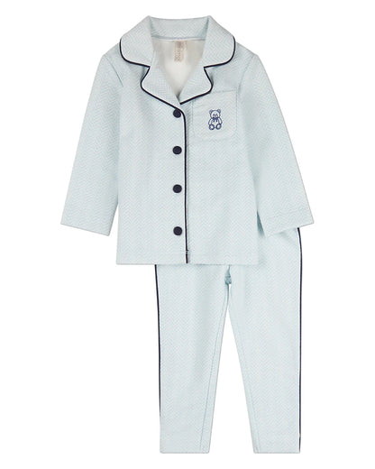 Blue Snuggly Bear Chevron Long Sleeve Pajama Set