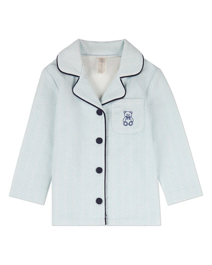 Blue Snuggly Bear Chevron Long Sleeve Pajama Set