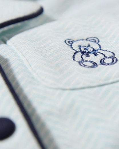 Blue Snuggly Bear Chevron Long Sleeve Pajama Set