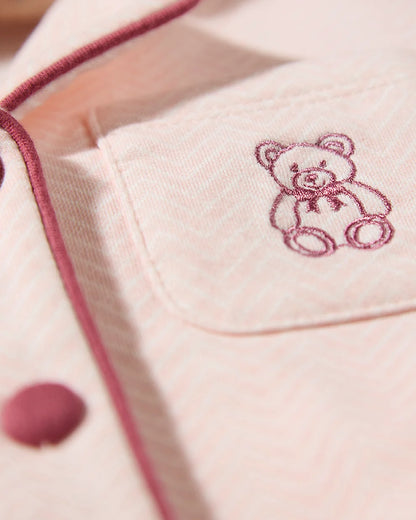 Pink Snuggly Bear Chevron Long Sleeve Pajama Set
