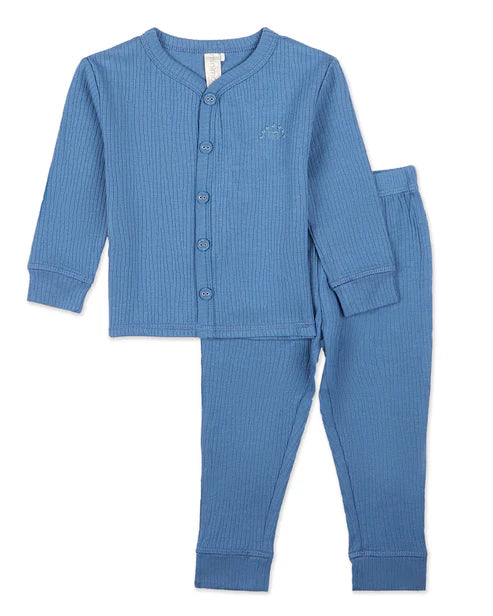 Blue Ribbed Cotton Pajama Set