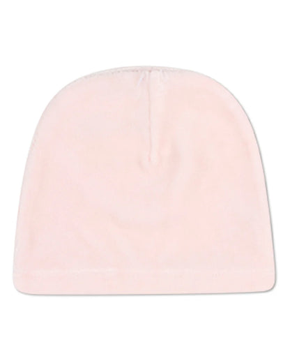 Pink Bunny Meets Chic Velour Footie with Beanie