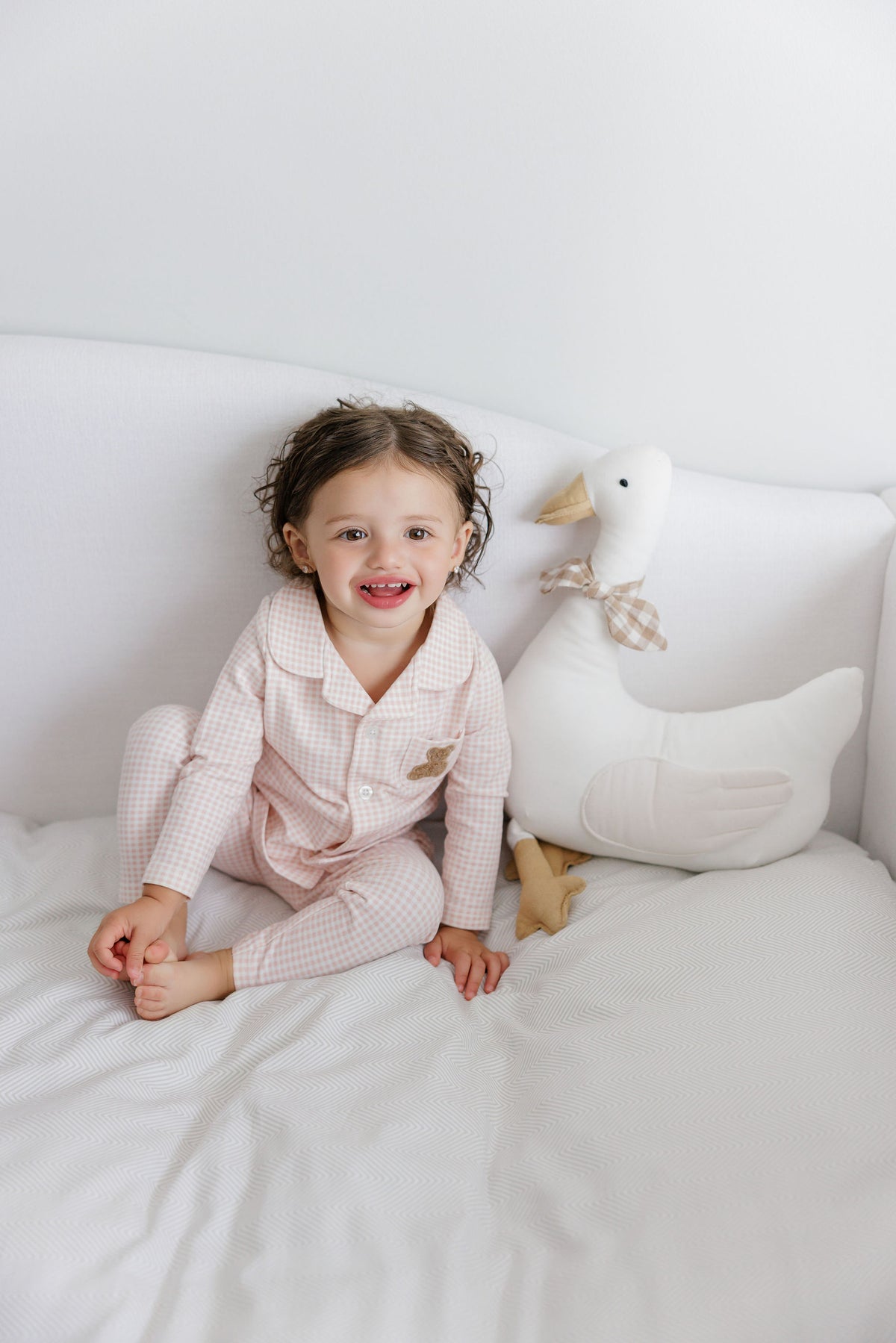 Pink Gingham Teddy Long Sleeve Pajama Set
