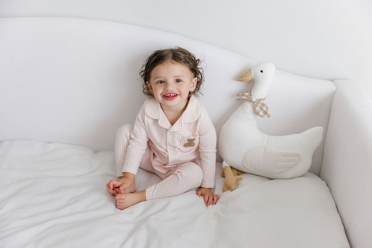 Pink Gingham Teddy Long Sleeve Pajama Set
