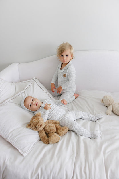 Blue Gingham Teddy Long Sleeve Pajama Set