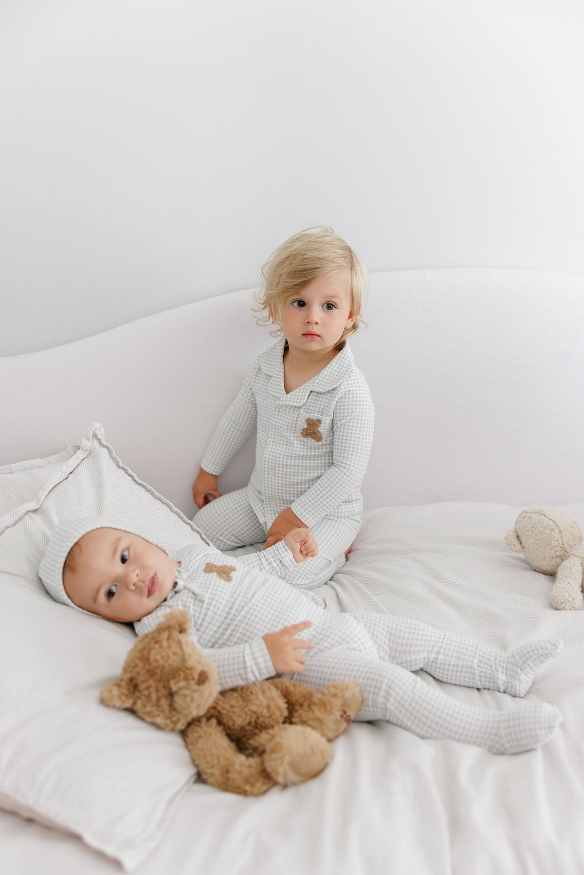 Blue Gingham Teddy Long Sleeve Pajama Set