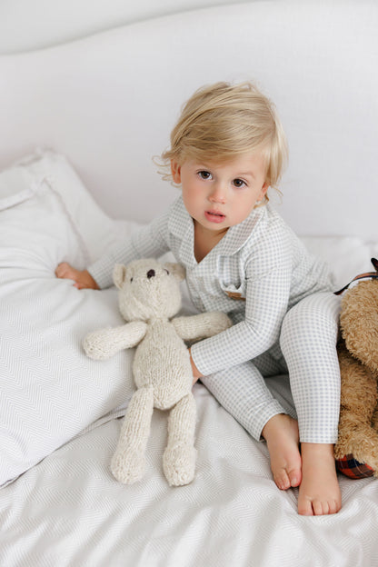Blue Gingham Teddy Long Sleeve Pajama Set