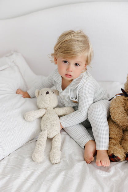 Blue Gingham Teddy Long Sleeve Pajama Set