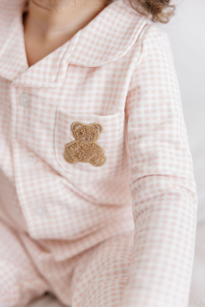 Pink Gingham Teddy Long Sleeve Pajama Set