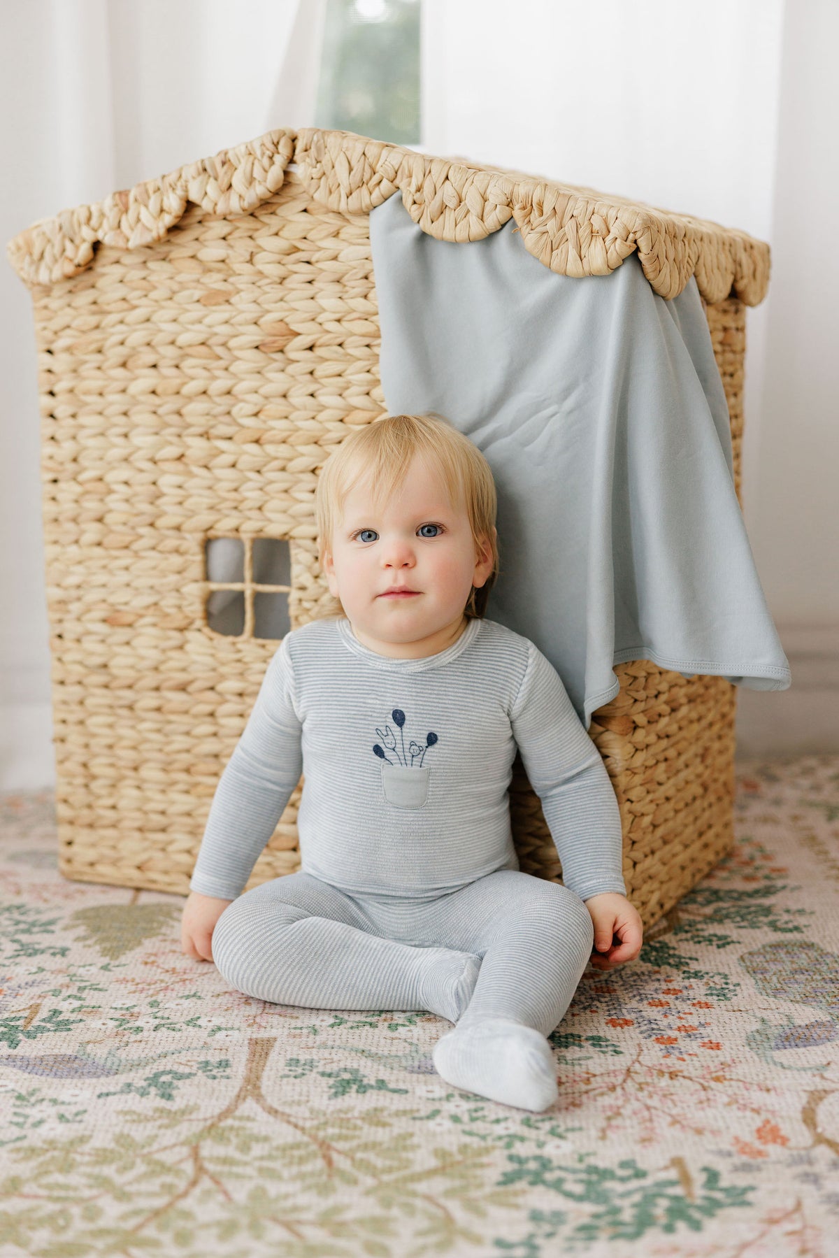 Stripe Ivory Blue Footie
