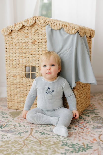 Stripe Ivory Blue Footie