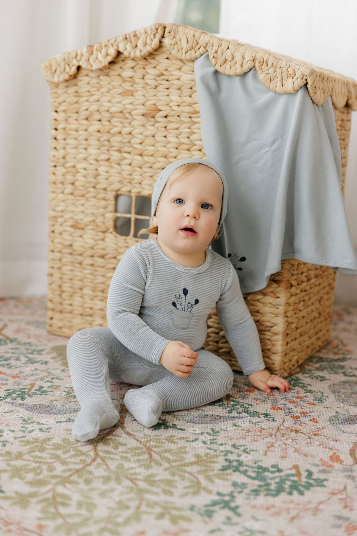 Stripe Ivory Blue Footie