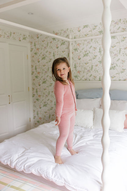 Stripe Pink Velour Long Sleeve Pajama Set