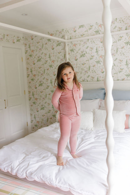 Stripe Pink Velour Long Sleeve Pajama Set