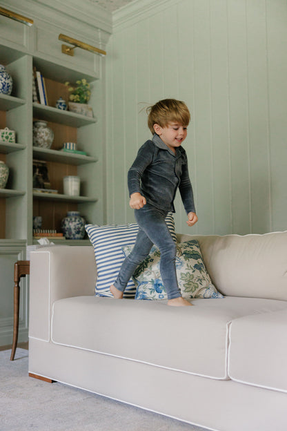 Stripe Blue Velour Long Sleeve Pajama Set