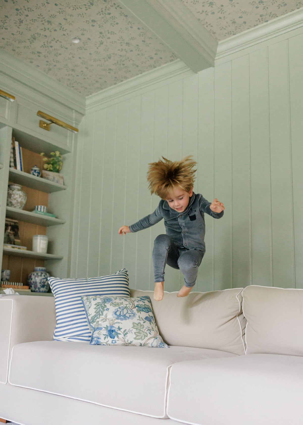 Stripe Blue Velour Long Sleeve Pajama Set