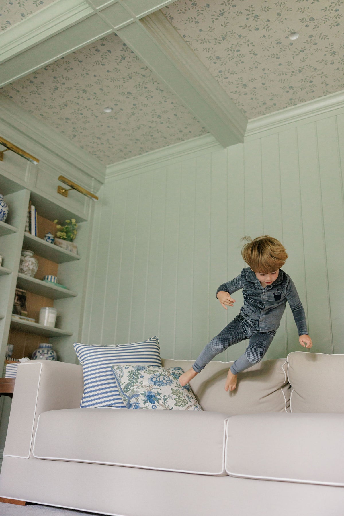 Stripe Blue Velour Long Sleeve Pajama Set