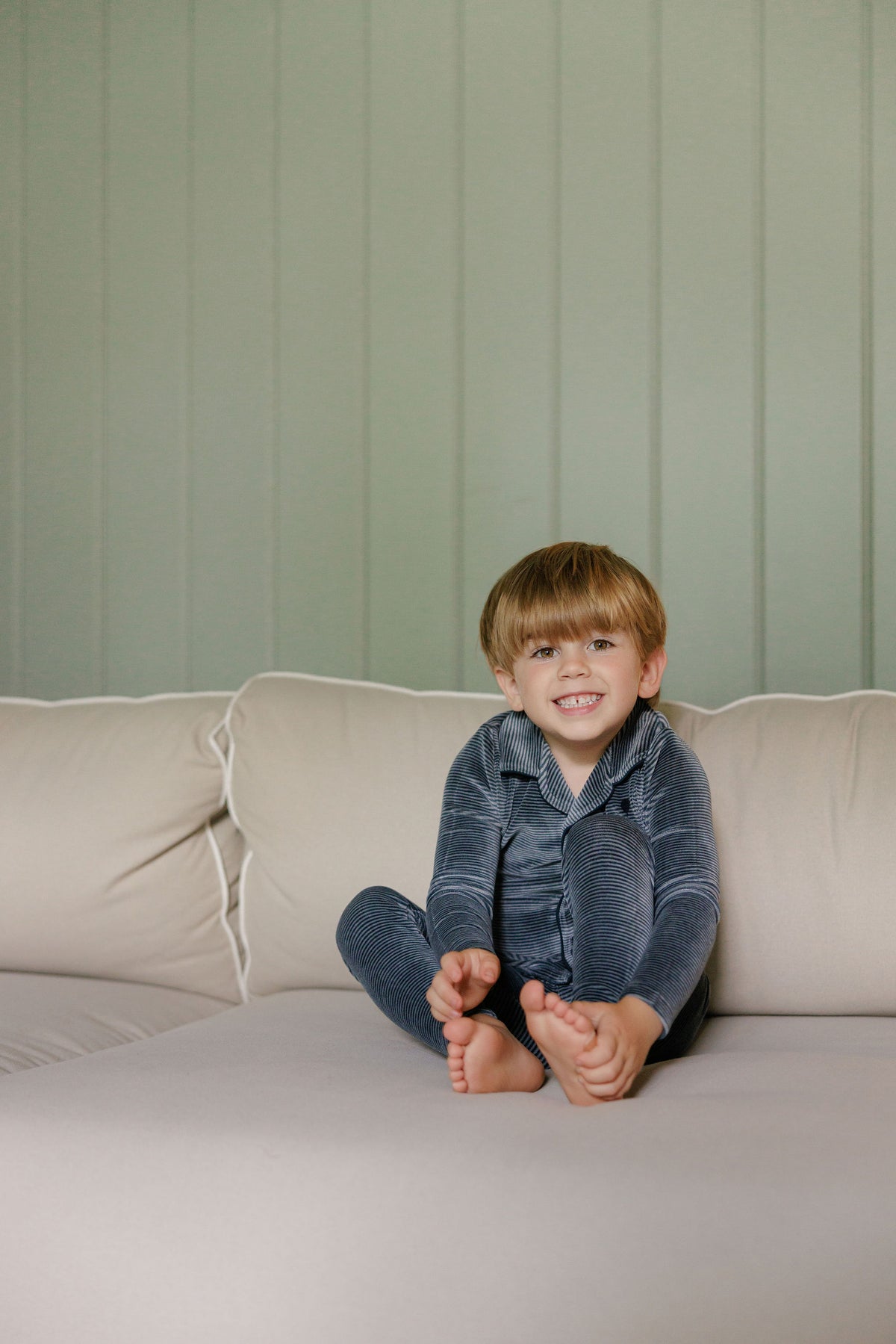 Stripe Blue Velour Long Sleeve Pajama Set