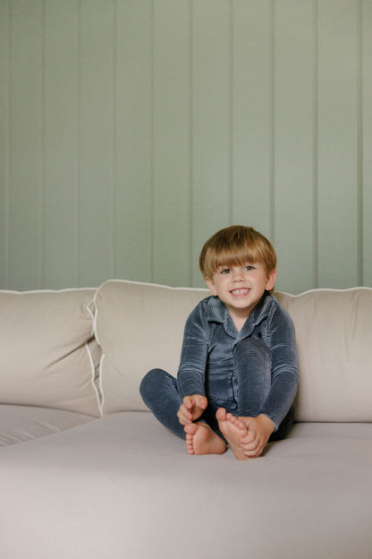 Stripe Blue Velour Long Sleeve Pajama Set