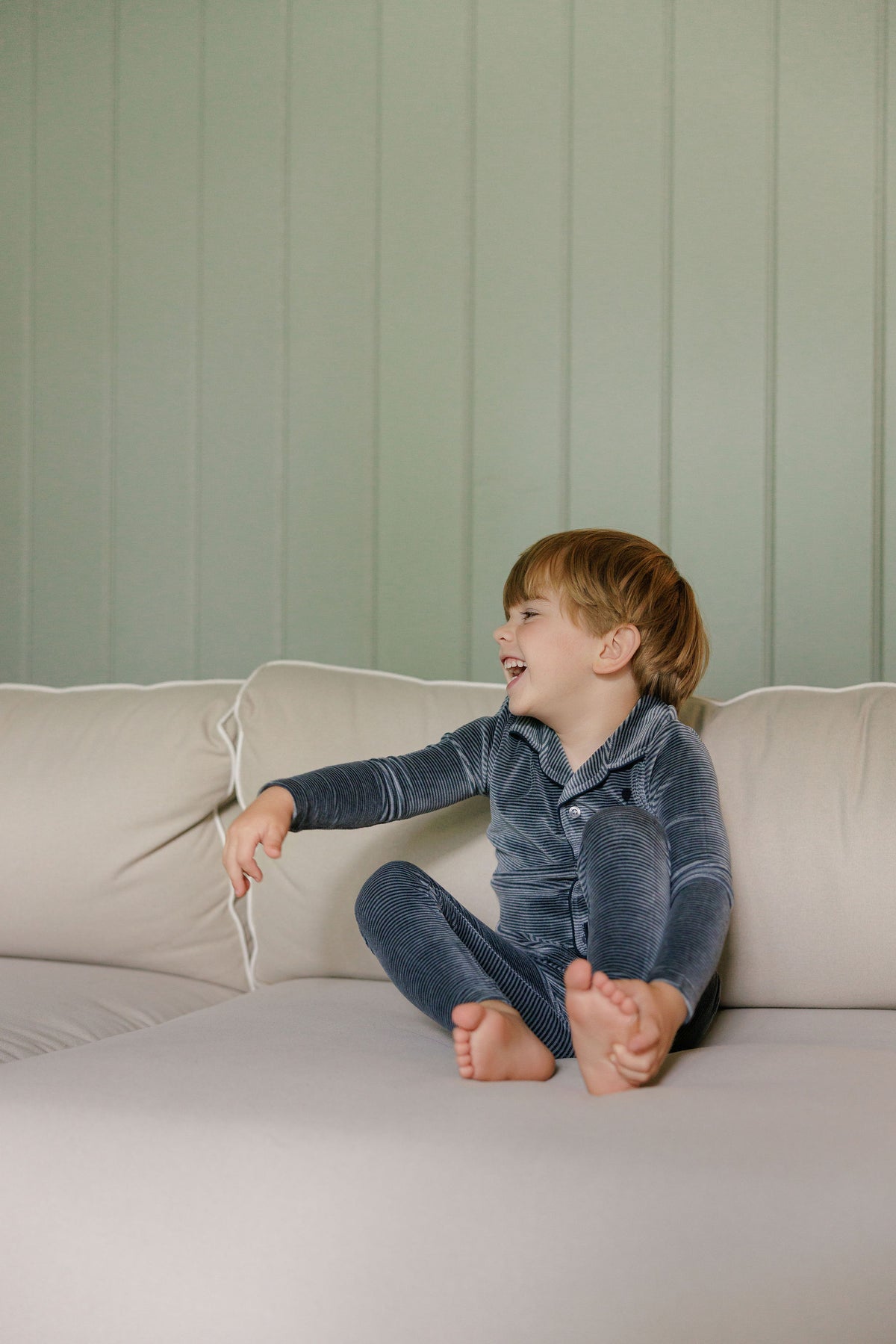 Stripe Blue Velour Long Sleeve Pajama Set