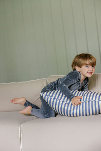 Stripe Blue Velour Long Sleeve Pajama Set