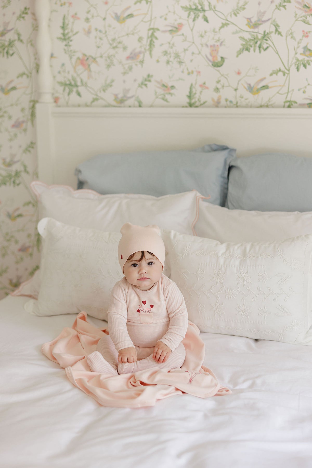Stripe Ivory Pink Footie