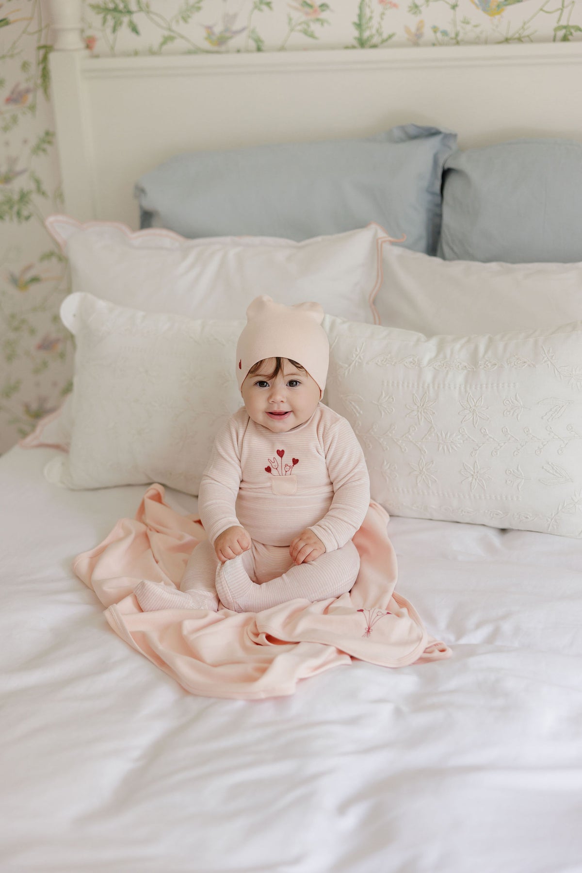 Stripe Ivory Pink Footie