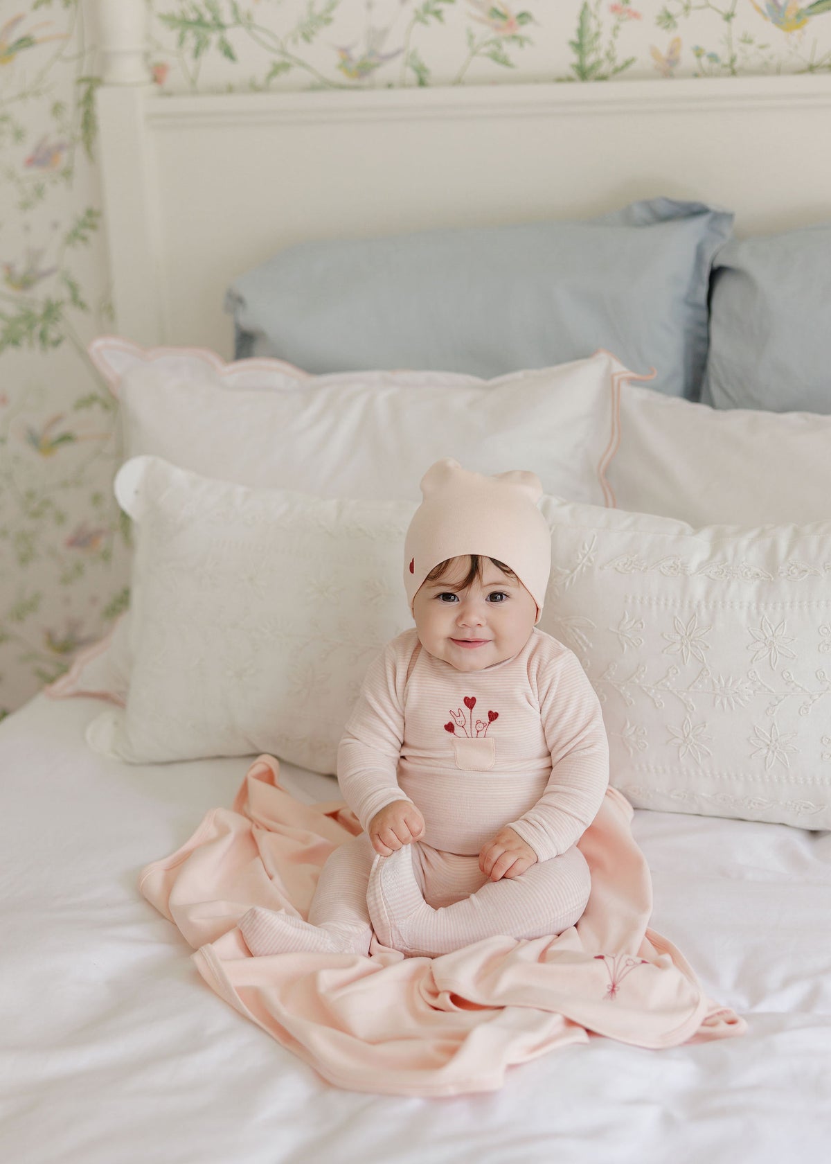 Stripe Ivory Pink Footie