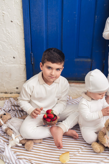 Sand Polo Embossed Long Sleeve Pajama Set
