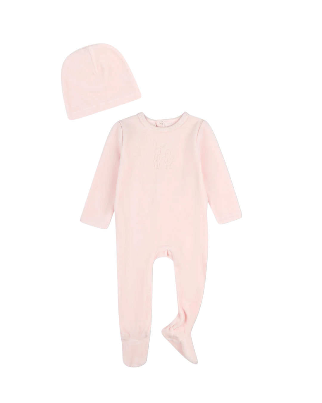 Pink Bunny Meets Chic Velour Footie with Beanie