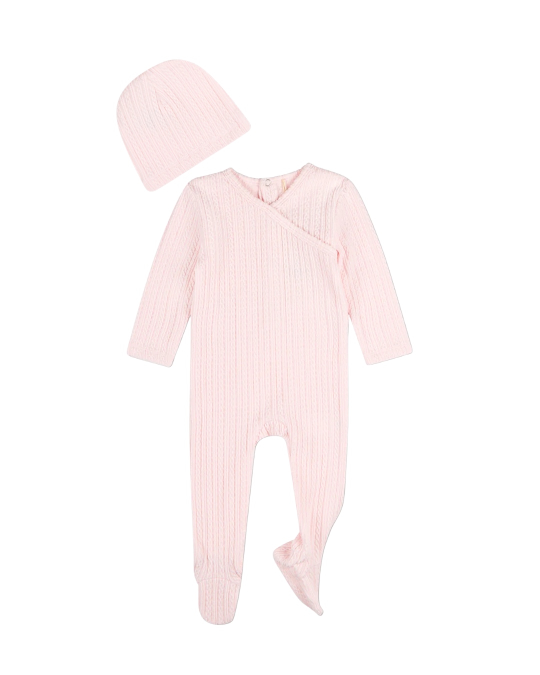 Pink Delicate Link Patterned Footie with Beanie