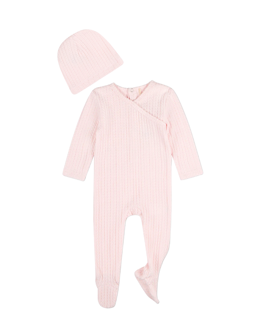 Pink Delicate Link Patterned Footie with Beanie
