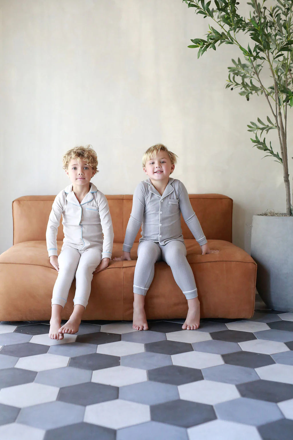 Ribbed Grandpa PJ Dusty Blue