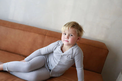 Ribbed Grandpa PJ Dusty Blue