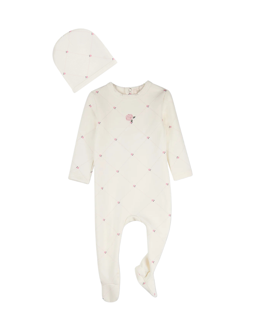 Rosettes and Stitching Footie with Beanie