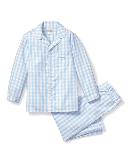 Light Blue Gingham Long Sleeve Pajama Set