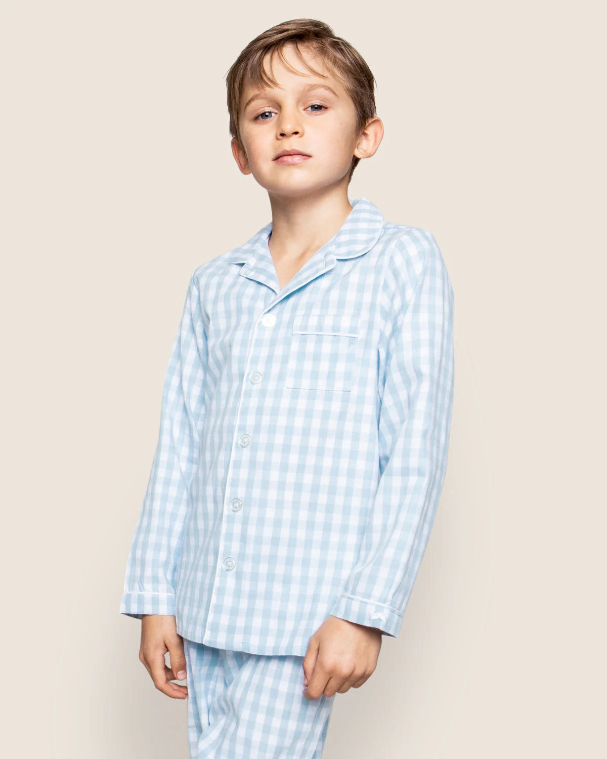 Light Blue Gingham Long Sleeve Pajama Set